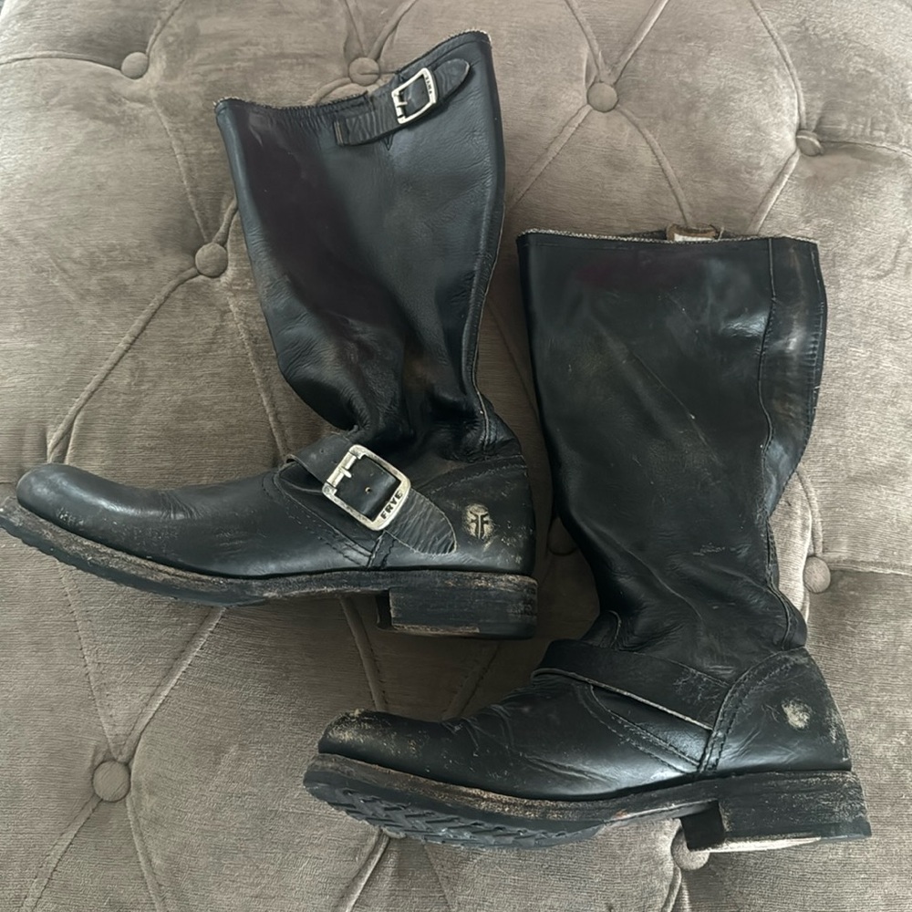 Frye black engineer boots 9.5